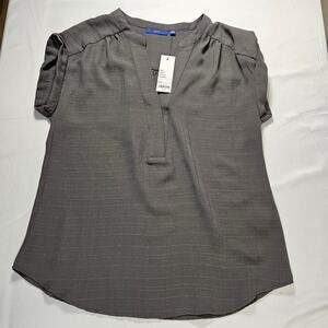 Apt 9 Blouse XS Gray Textured Short Sleeve V-Neck Work Office Top NWT